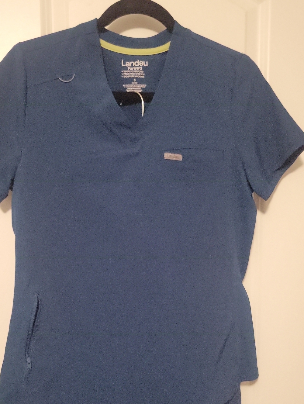 Landau Women's Short Sleeve V-Neck Scrub Top in Blue/Green